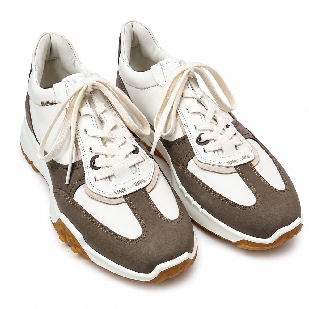 ECCO Retro Sneaker Mens Sz EU/46 US/12-12.5 White Leather Clay Suede Gum Outsole